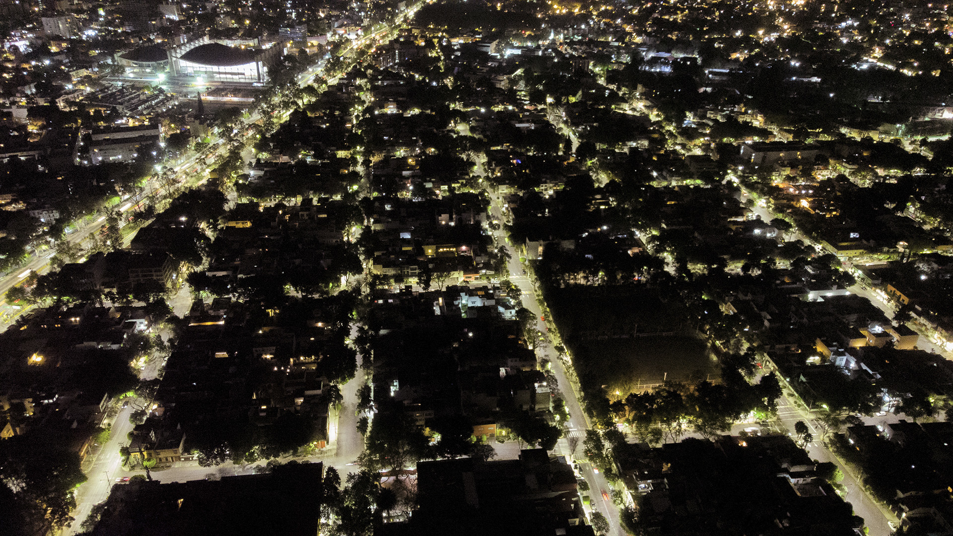 Foto con Dron de Coyoacán ciudad iluminada, segura y productiva, renovación de Alumbrado