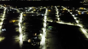 Foto con dron de calles seguras e iluminadas en Zacatecas